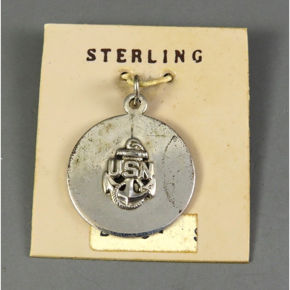 New Nos Vintage Sterling Silver Disc Charm USN ANCHOR US Navy Military Wife/Kid